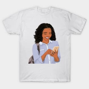 Busy on the phone lady illustration artwork T-Shirt